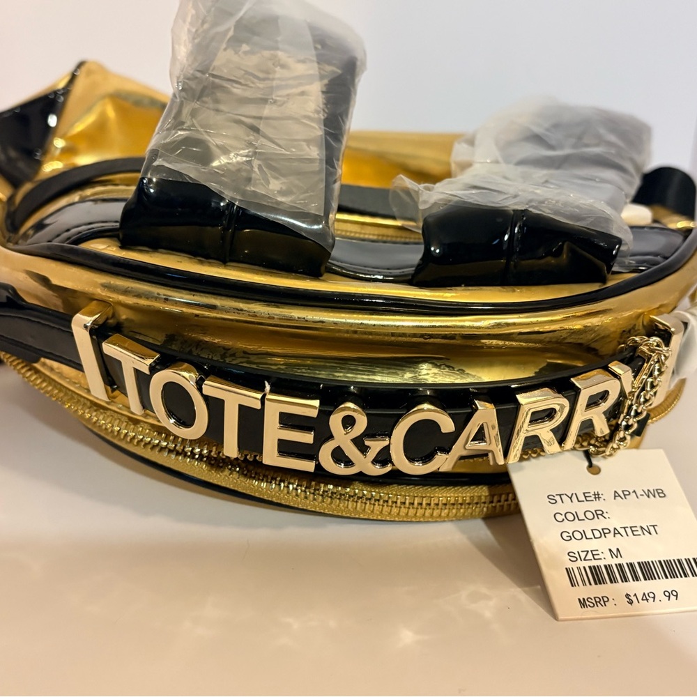 Tote&Carry Shiny Gold Backpack with Black Accents